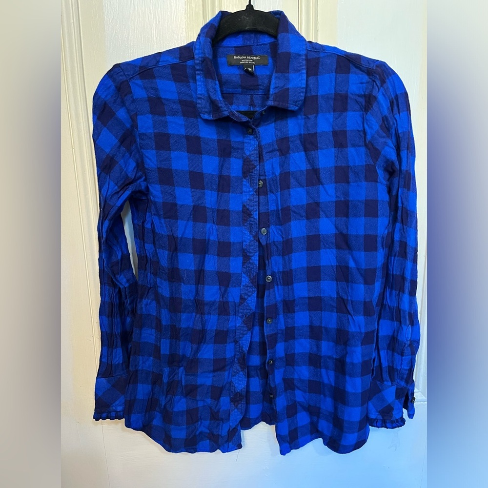 Banana Republic Long Sleeve Blue Plaid Button Down Shirt Medium